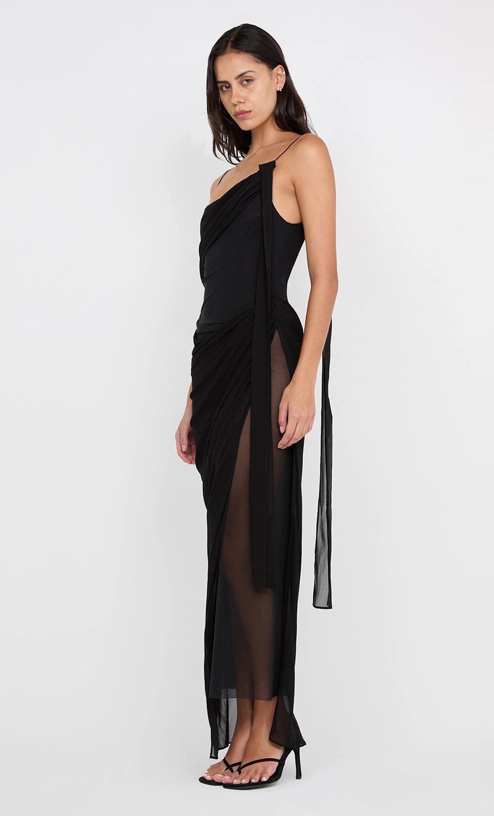 Relaxed Layer Inner Glow DANKA ASYM MAXI DRESS - BLACK
