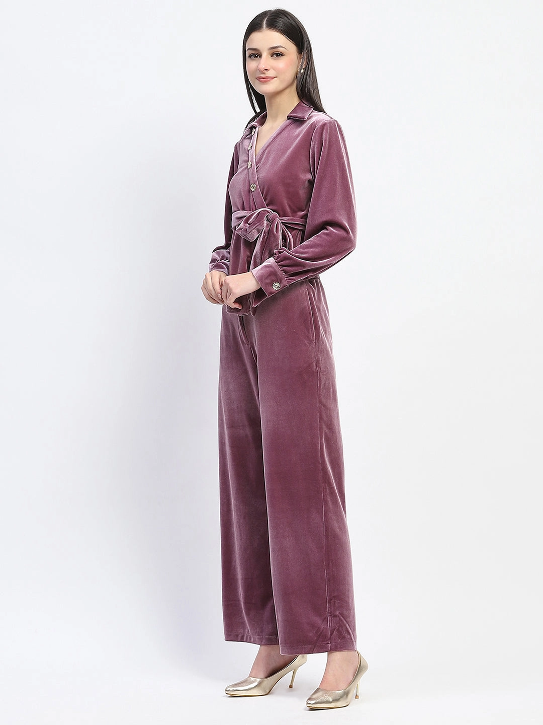 Madame Collared Asymmetric Hem Velvet Co-ord Set Spring Style Fall Layer