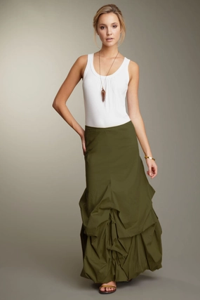 Soft Mood Casual Feel Stretch Poplin Balloon Skirt - Dark Olive