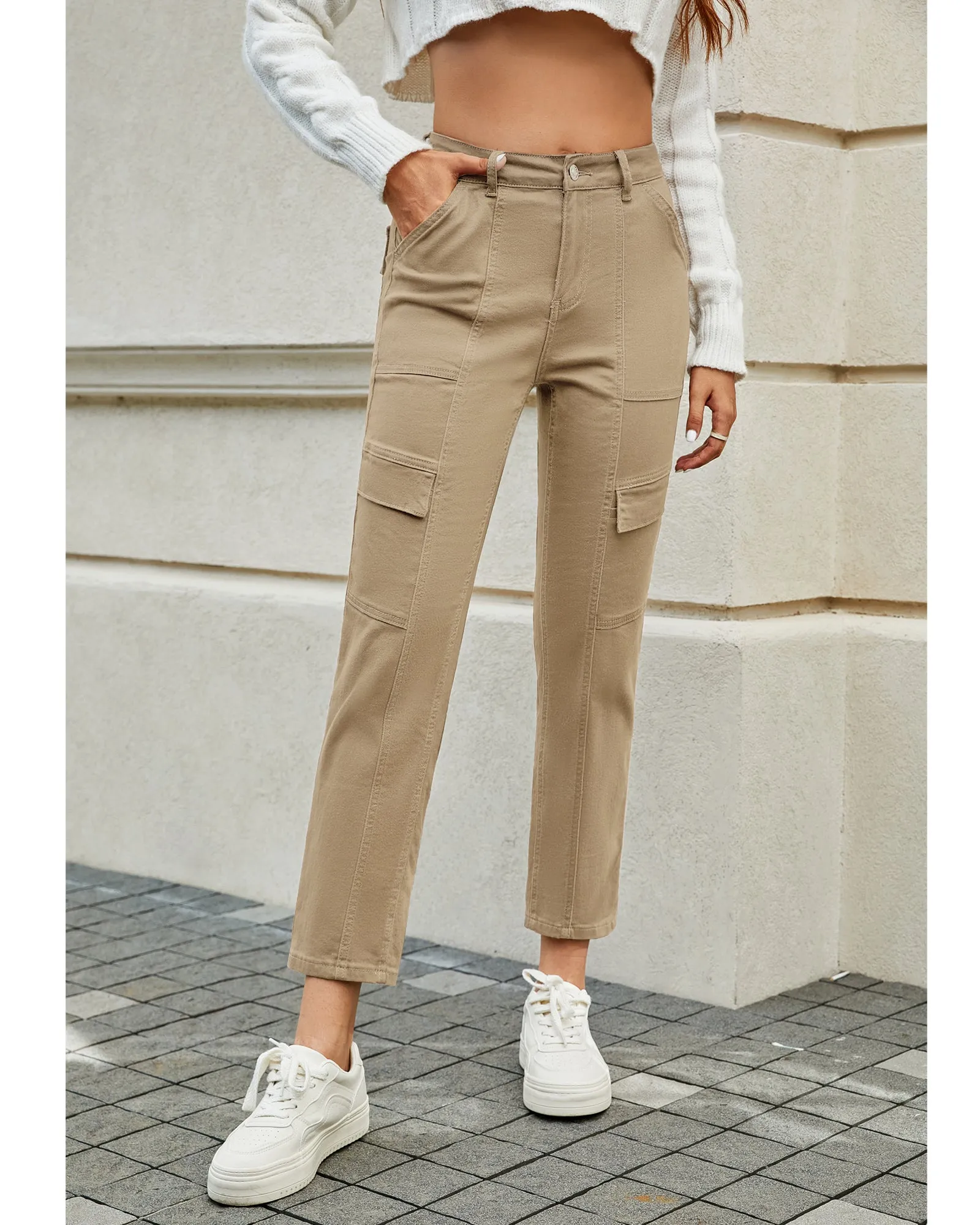 GRAPENT 2023 Jeans for Women Fashion Cargo Pants High Waisted Stretch Straight Leg Distressed Denim Pants