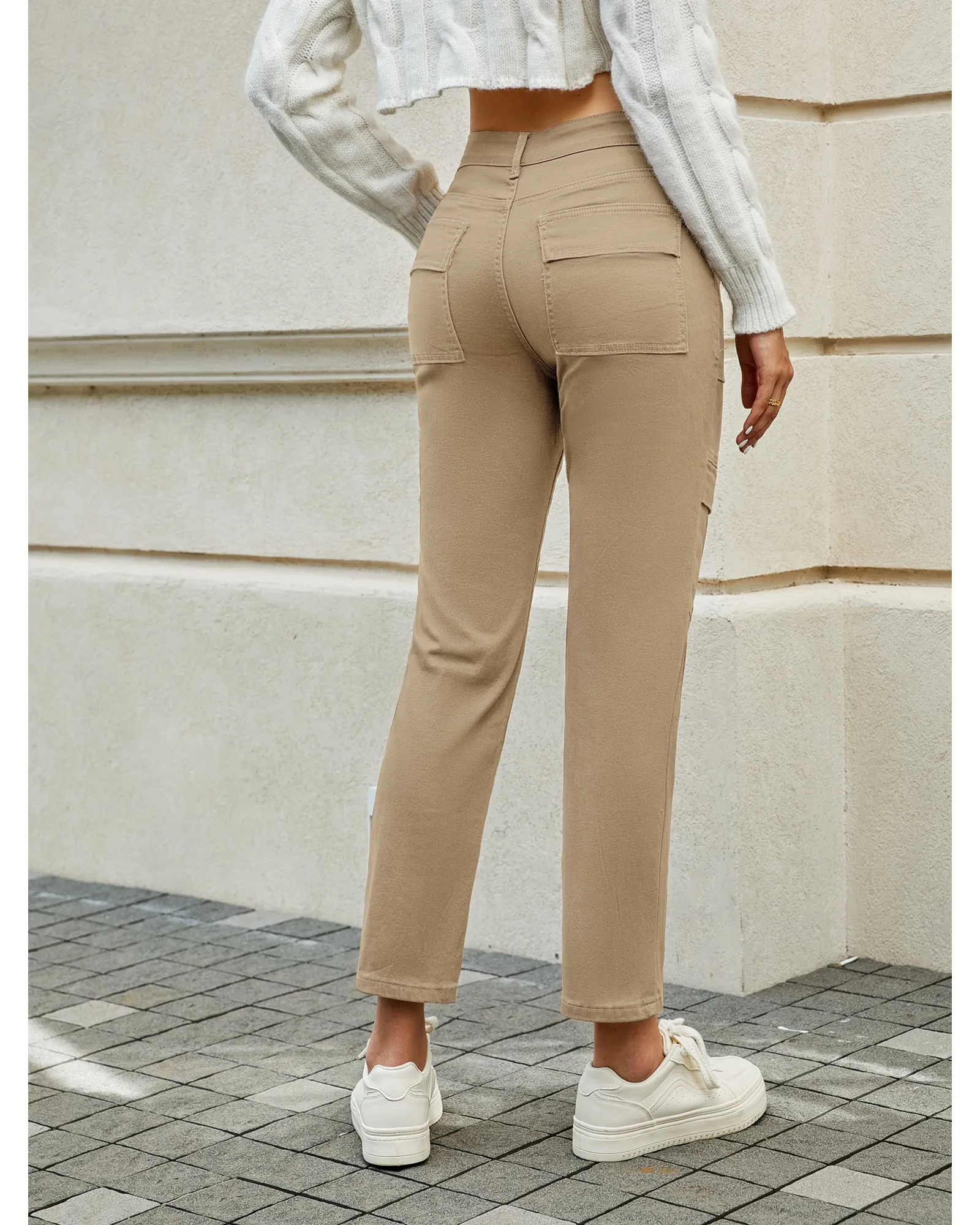 GRAPENT 2023 Jeans for Women Fashion Cargo Pants High Waisted Stretch Straight Leg Distressed Denim Pants