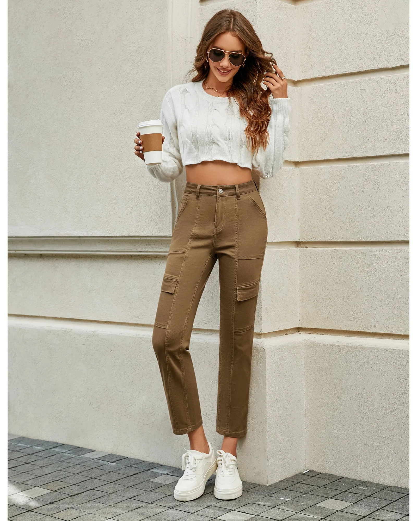 GRAPENT 2023 Jeans for Women Fashion Cargo Pants High Waisted Stretch Straight Leg Distressed Denim Pants