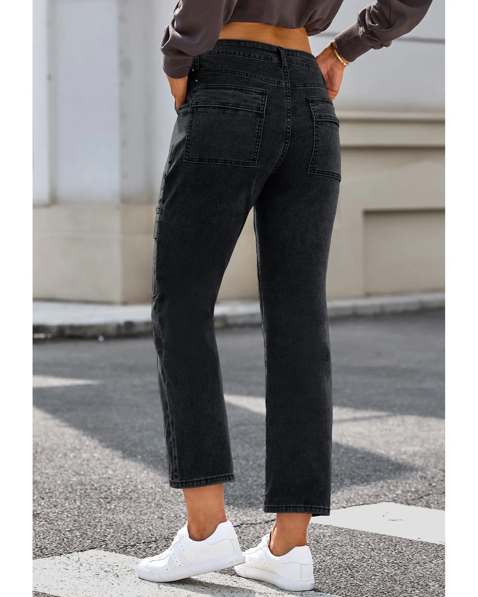 GRAPENT 2023 Jeans for Women Fashion Cargo Pants High Waisted Stretch Straight Leg Distressed Denim Pants