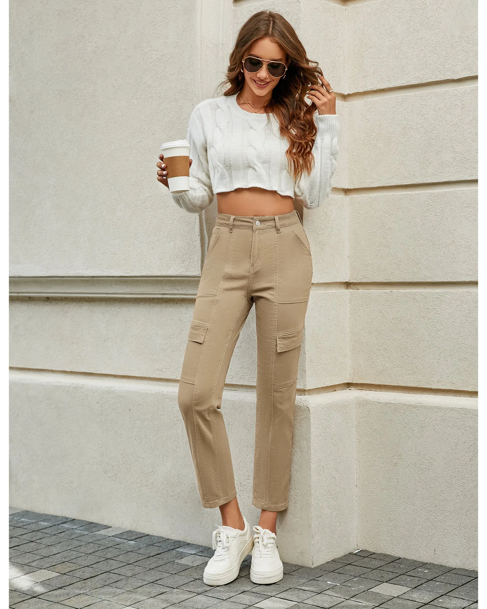 GRAPENT 2023 Jeans for Women Fashion Cargo Pants High Waisted Stretch Straight Leg Distressed Denim Pants