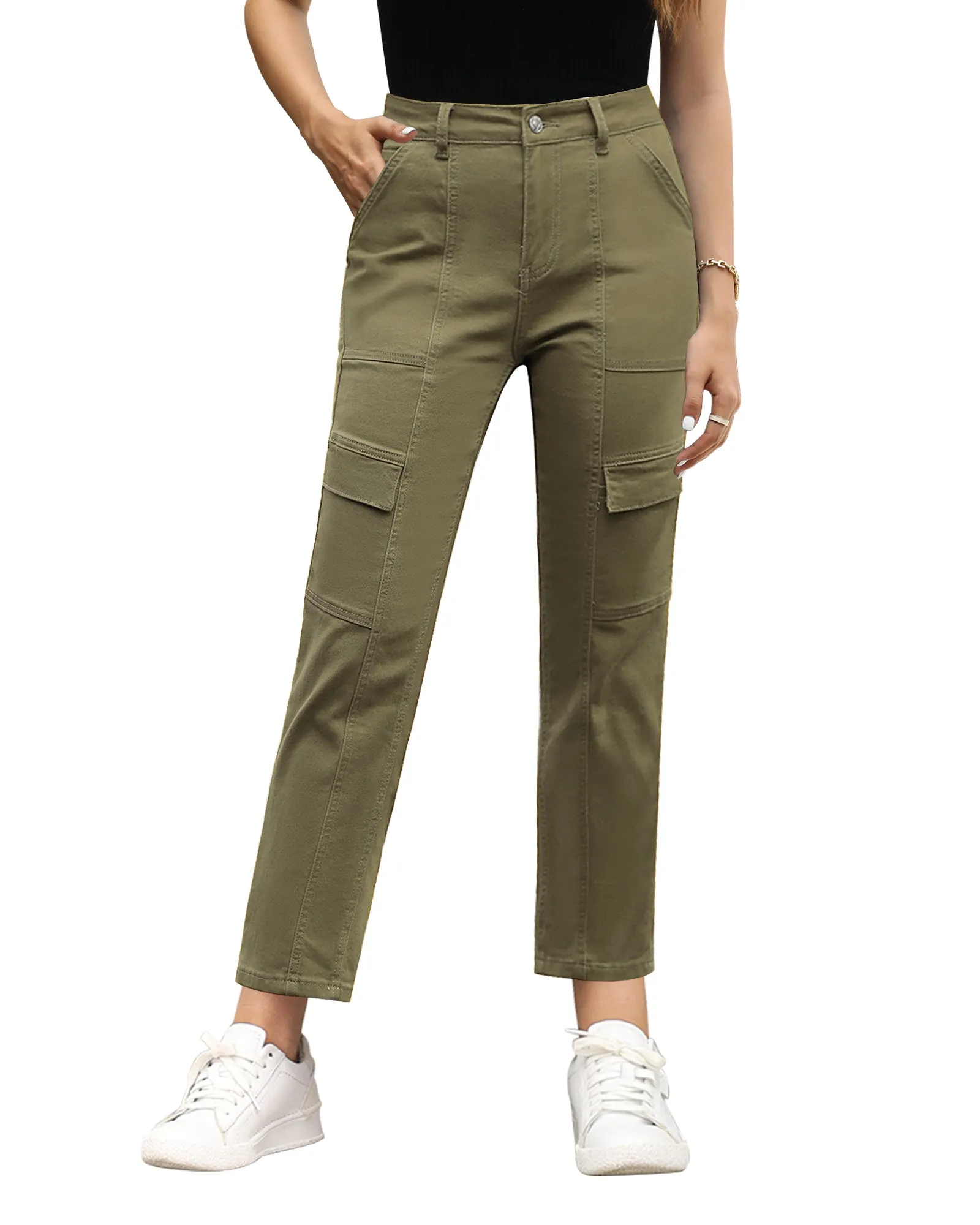 GRAPENT 2023 Jeans for Women Fashion Cargo Pants High Waisted Stretch Straight Leg Distressed Denim Pants