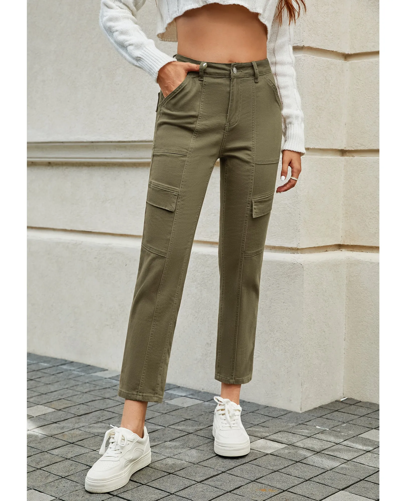 GRAPENT 2023 Jeans for Women Fashion Cargo Pants High Waisted Stretch Straight Leg Distressed Denim Pants