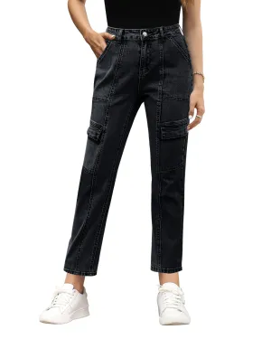 GRAPENT 2023 Jeans for Women Fashion Cargo Pants High Waisted Stretch Straight Leg Distressed Denim Pants