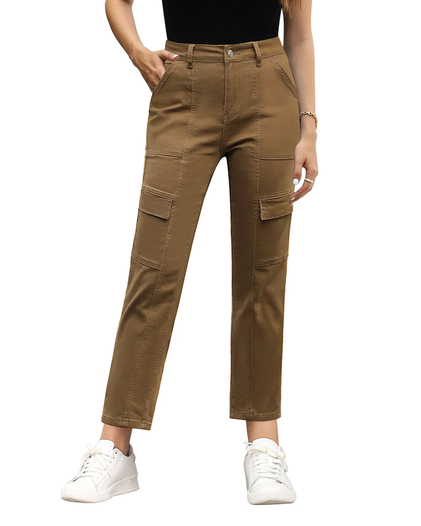 GRAPENT 2023 Jeans for Women Fashion Cargo Pants High Waisted Stretch Straight Leg Distressed Denim Pants