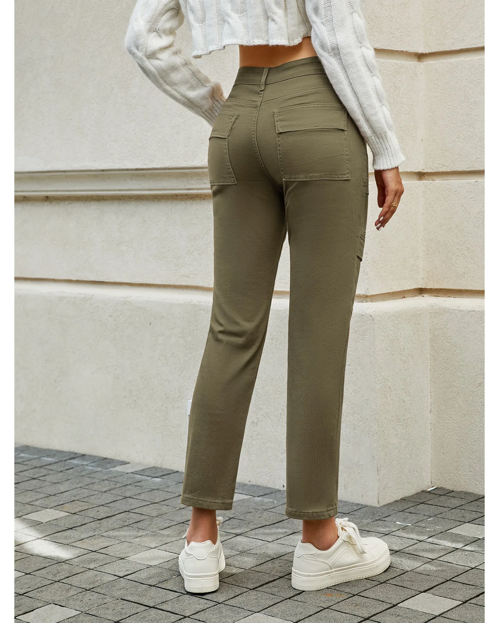 GRAPENT 2023 Jeans for Women Fashion Cargo Pants High Waisted Stretch Straight Leg Distressed Denim Pants
