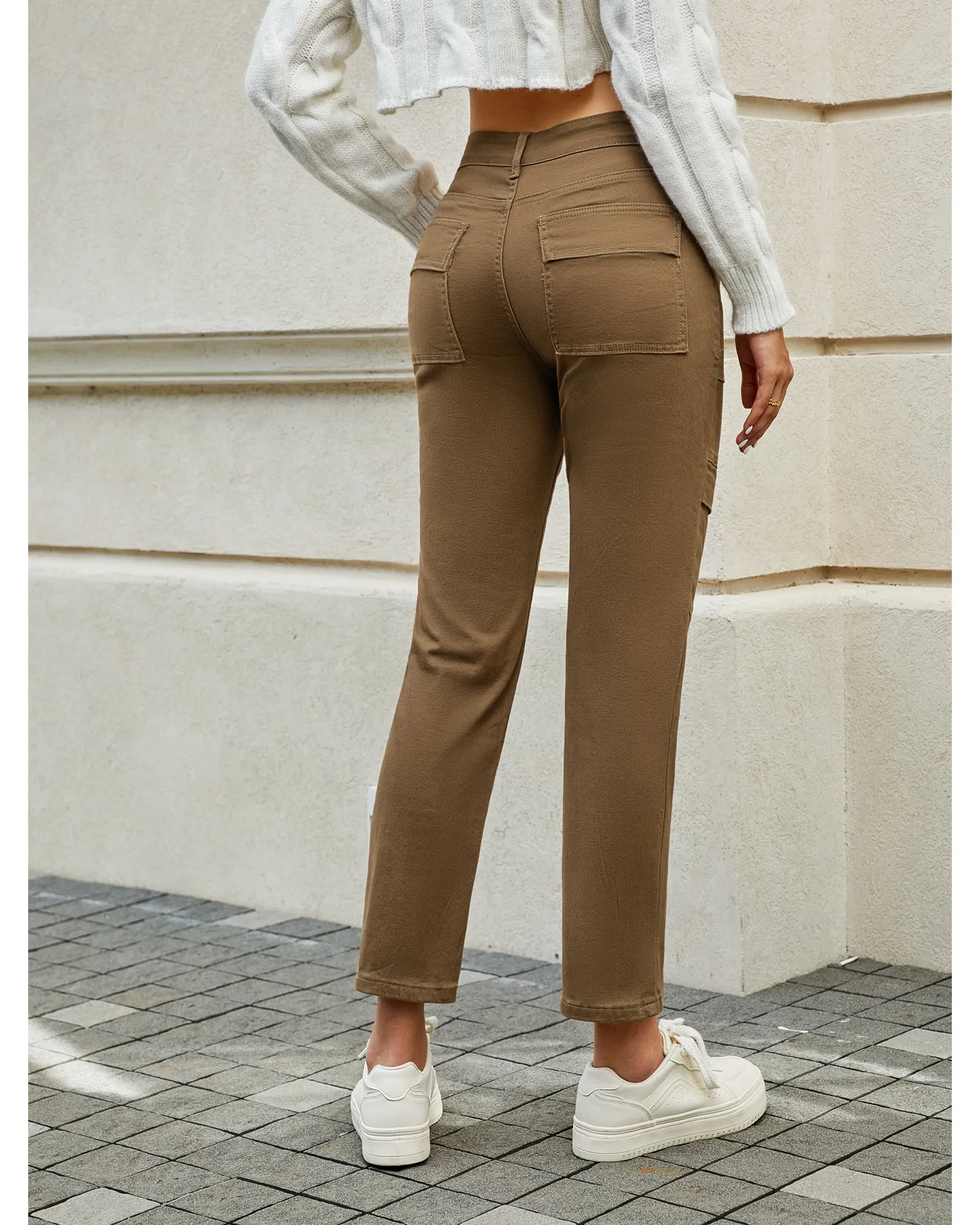 GRAPENT 2023 Jeans for Women Fashion Cargo Pants High Waisted Stretch Straight Leg Distressed Denim Pants