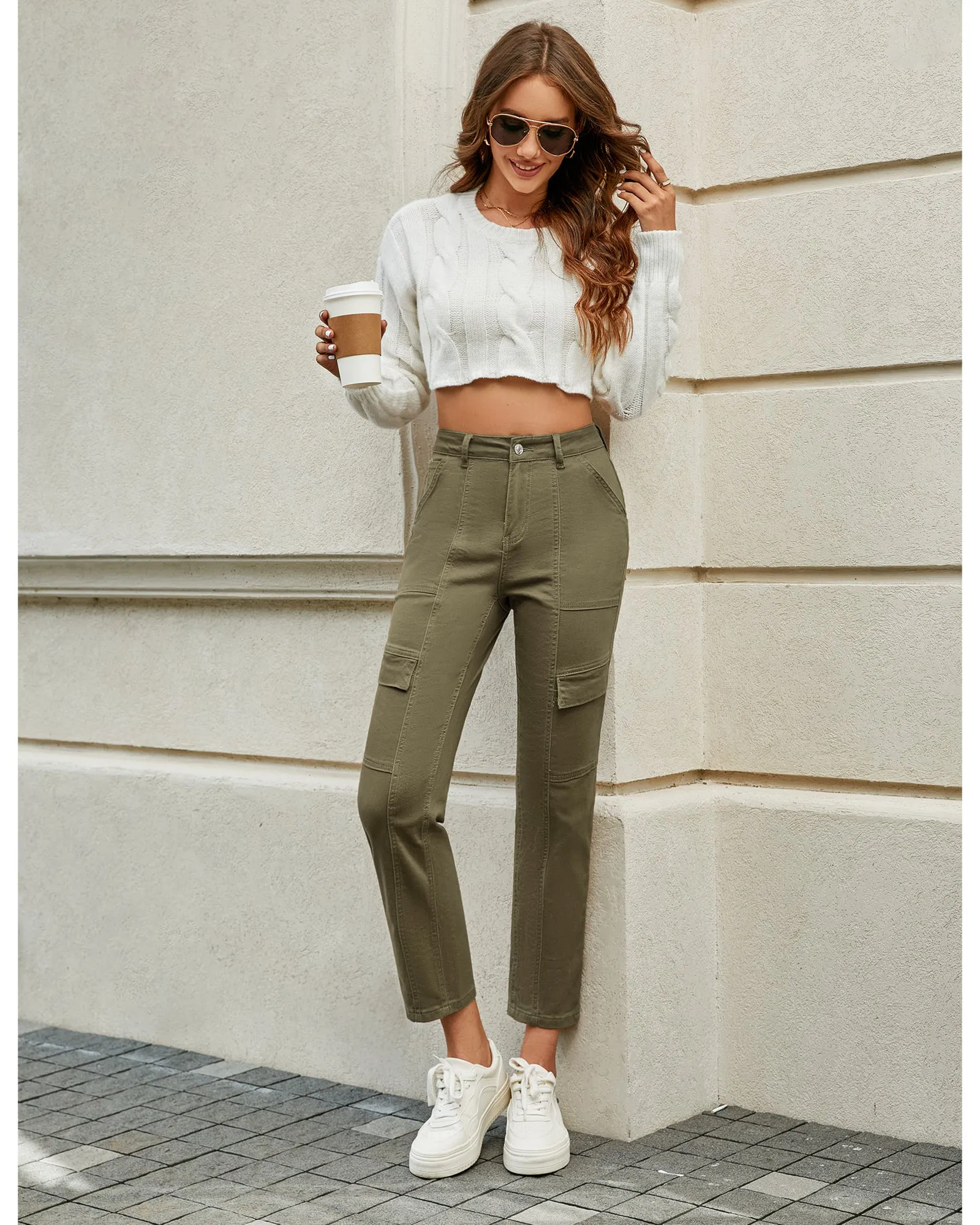 GRAPENT 2023 Jeans for Women Fashion Cargo Pants High Waisted Stretch Straight Leg Distressed Denim Pants