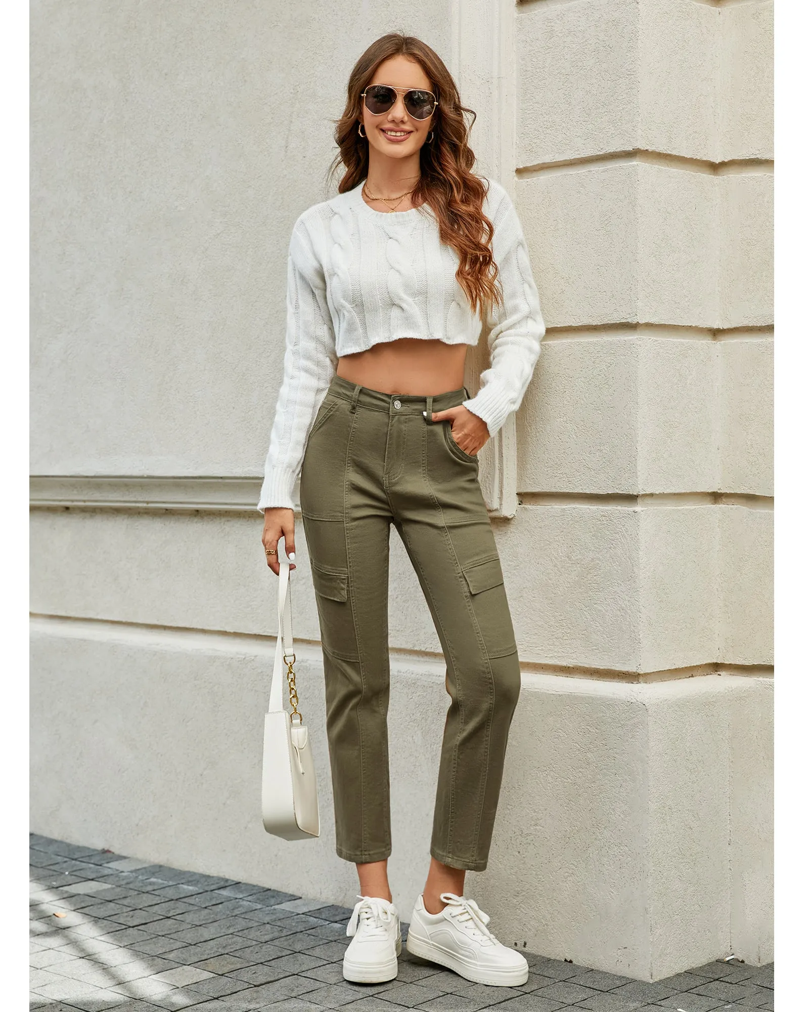 GRAPENT 2023 Jeans for Women Fashion Cargo Pants High Waisted Stretch Straight Leg Distressed Denim Pants