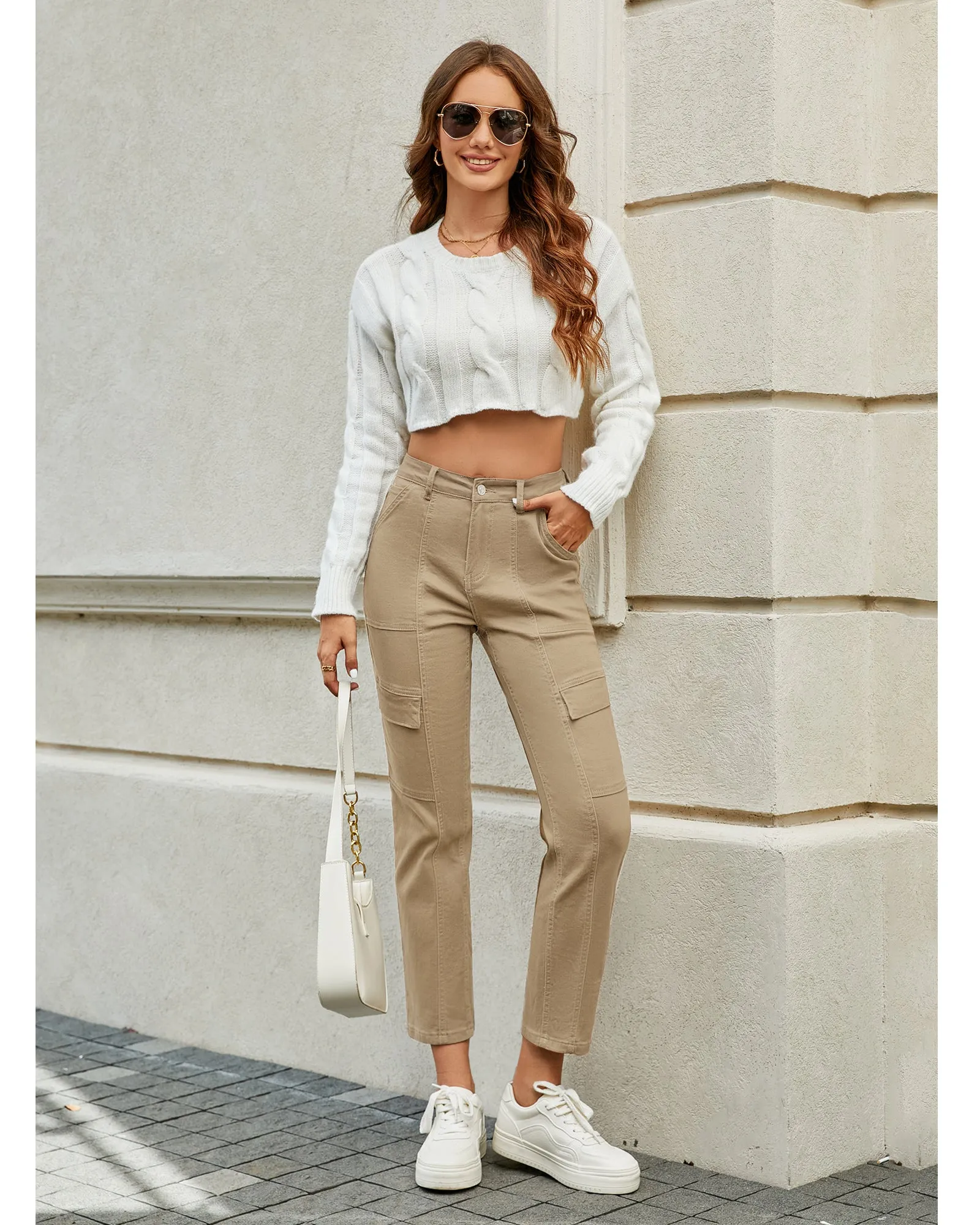 GRAPENT 2023 Jeans for Women Fashion Cargo Pants High Waisted Stretch Straight Leg Distressed Denim Pants