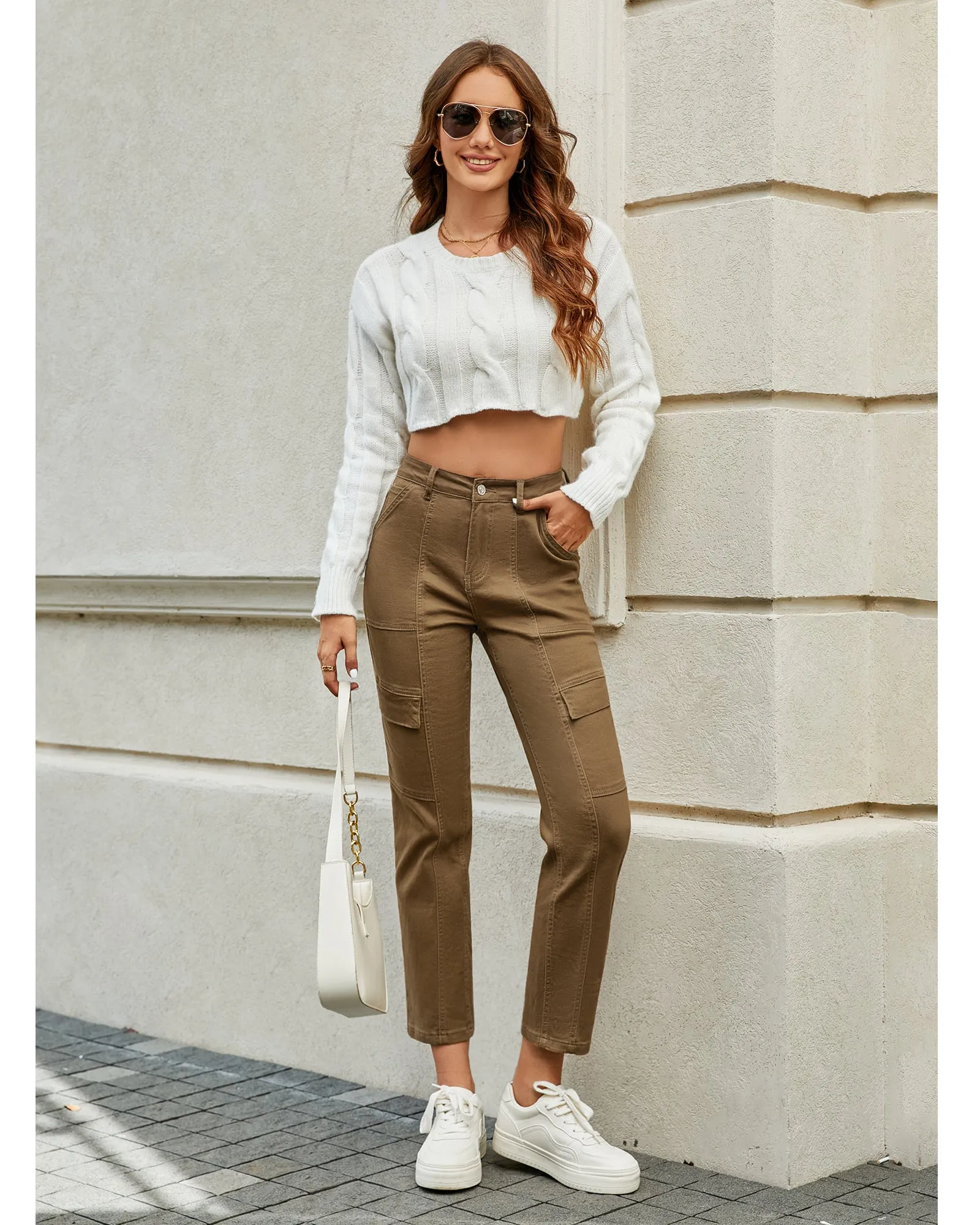 GRAPENT 2023 Jeans for Women Fashion Cargo Pants High Waisted Stretch Straight Leg Distressed Denim Pants