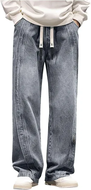 Gray Trousers Pants for Mens Winter Fall Faux Denim Casual Western Paperbag Straight Leg Basic Trousers Pants Jeans Mens 2025 Clothing Fashion Regular Fit XL