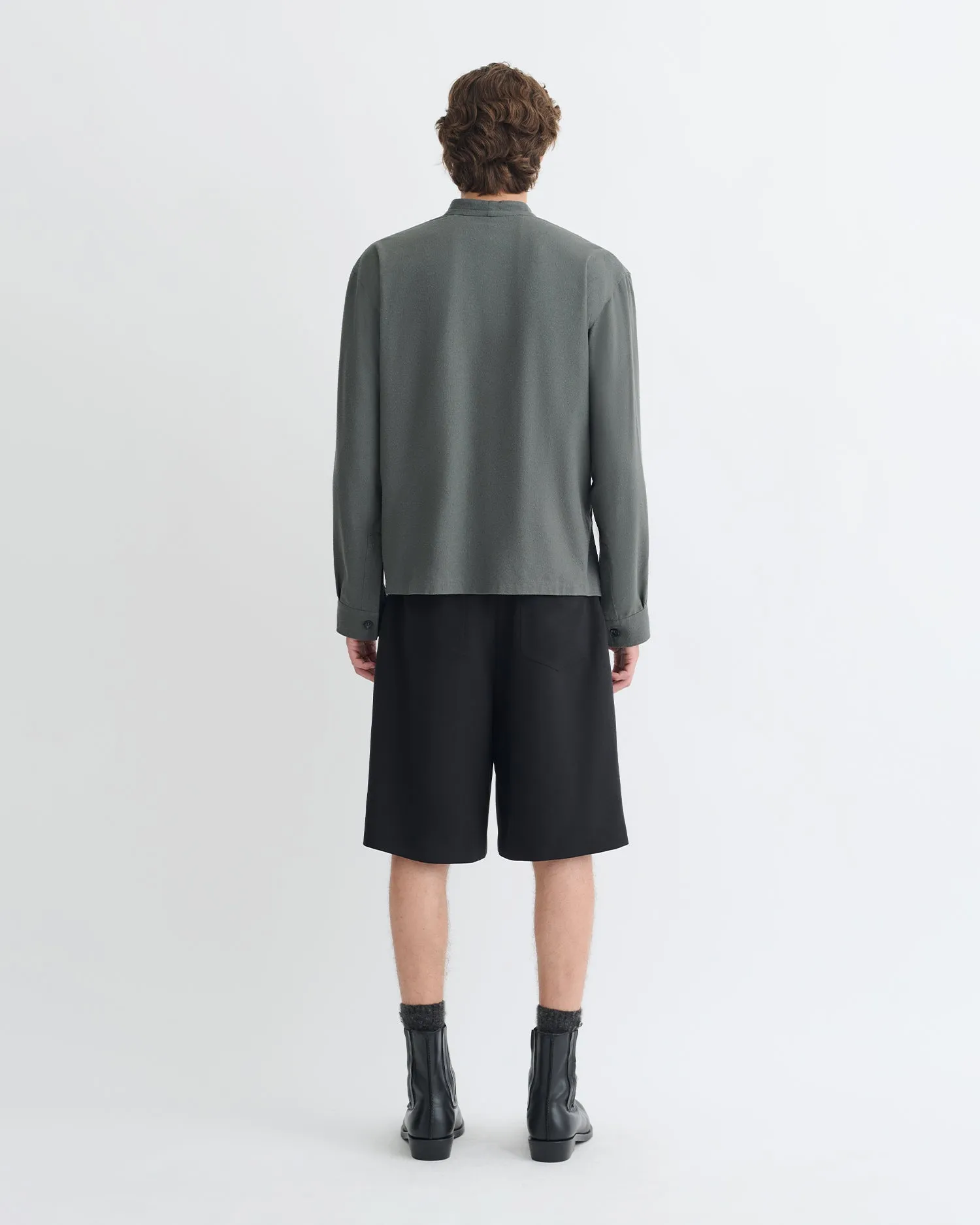 Yorick - Raw Silk Wrap Shirt - Dark Grey Antibacterial