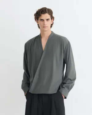 Yorick - Raw Silk Wrap Shirt - Dark Grey Personalized Biodegradable Material Option