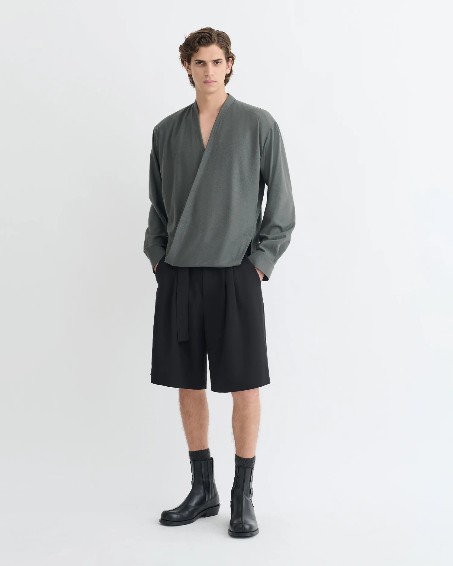 Yorick - Raw Silk Wrap Shirt - Dark Grey Polyester fabric Camping Gear