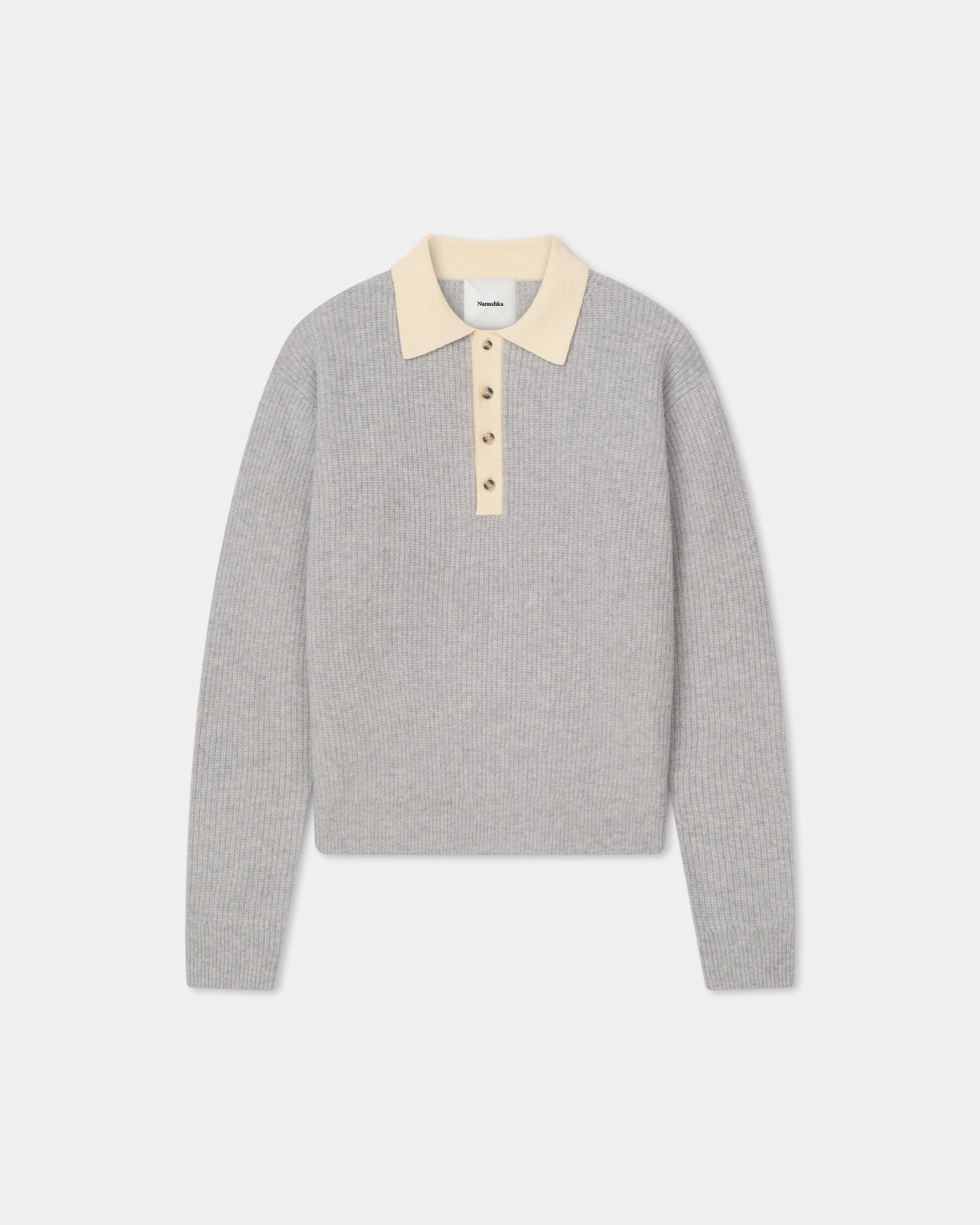Gregor - Merino and Terry Polo Sweater - Light Grey/Creme Oversized Fit Breezy Day