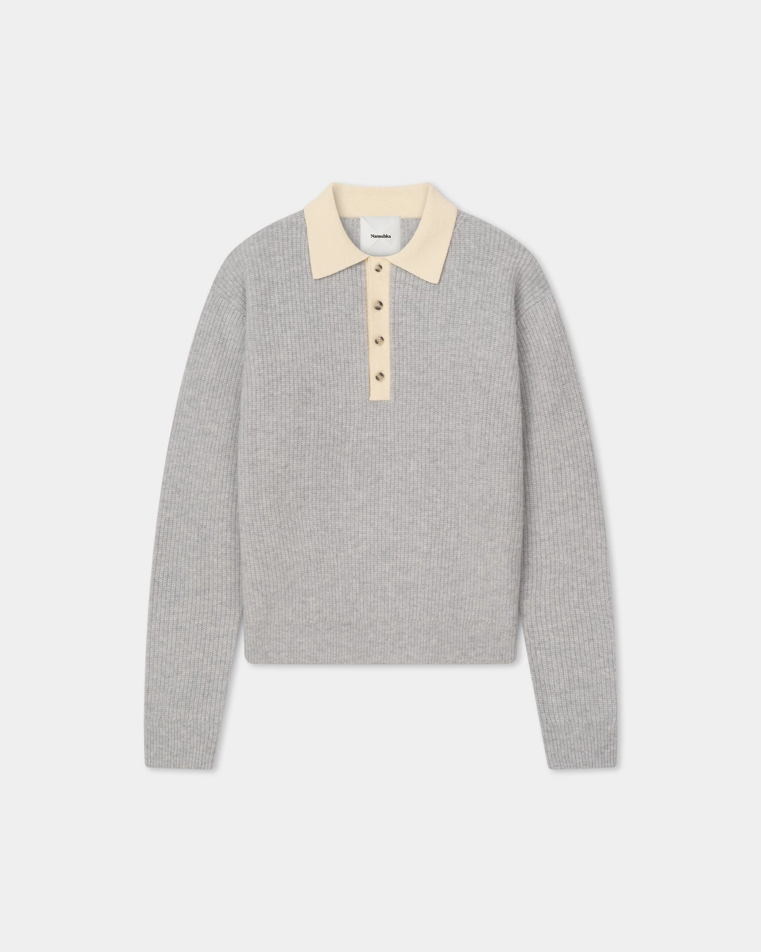 Gregor - Merino and Terry Polo Sweater - Light Grey/Creme Biodegradable Fiber Blend Sublimation Print Resistant