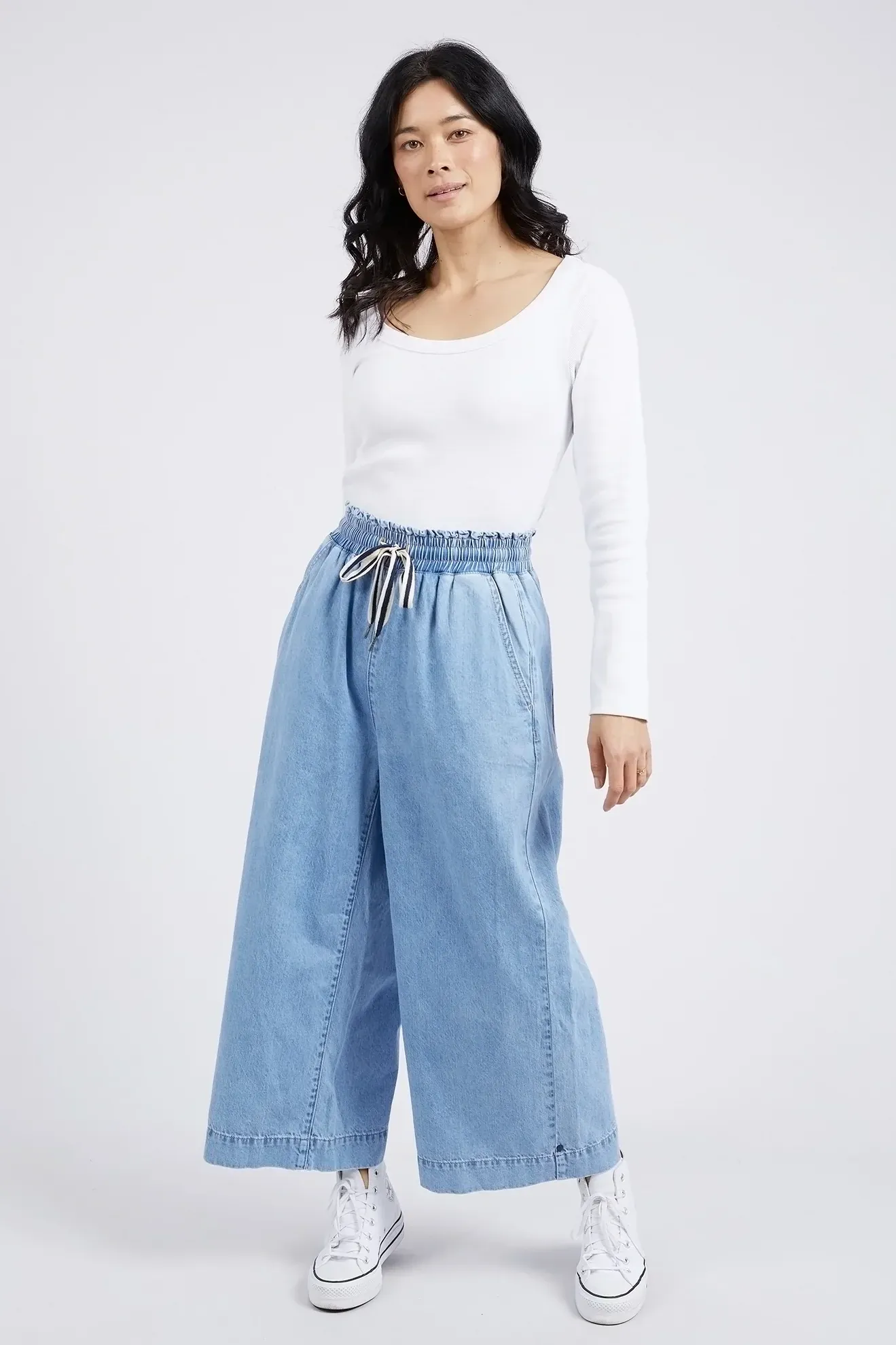 Greta Wide Leg Pant in Mid Blue Denim