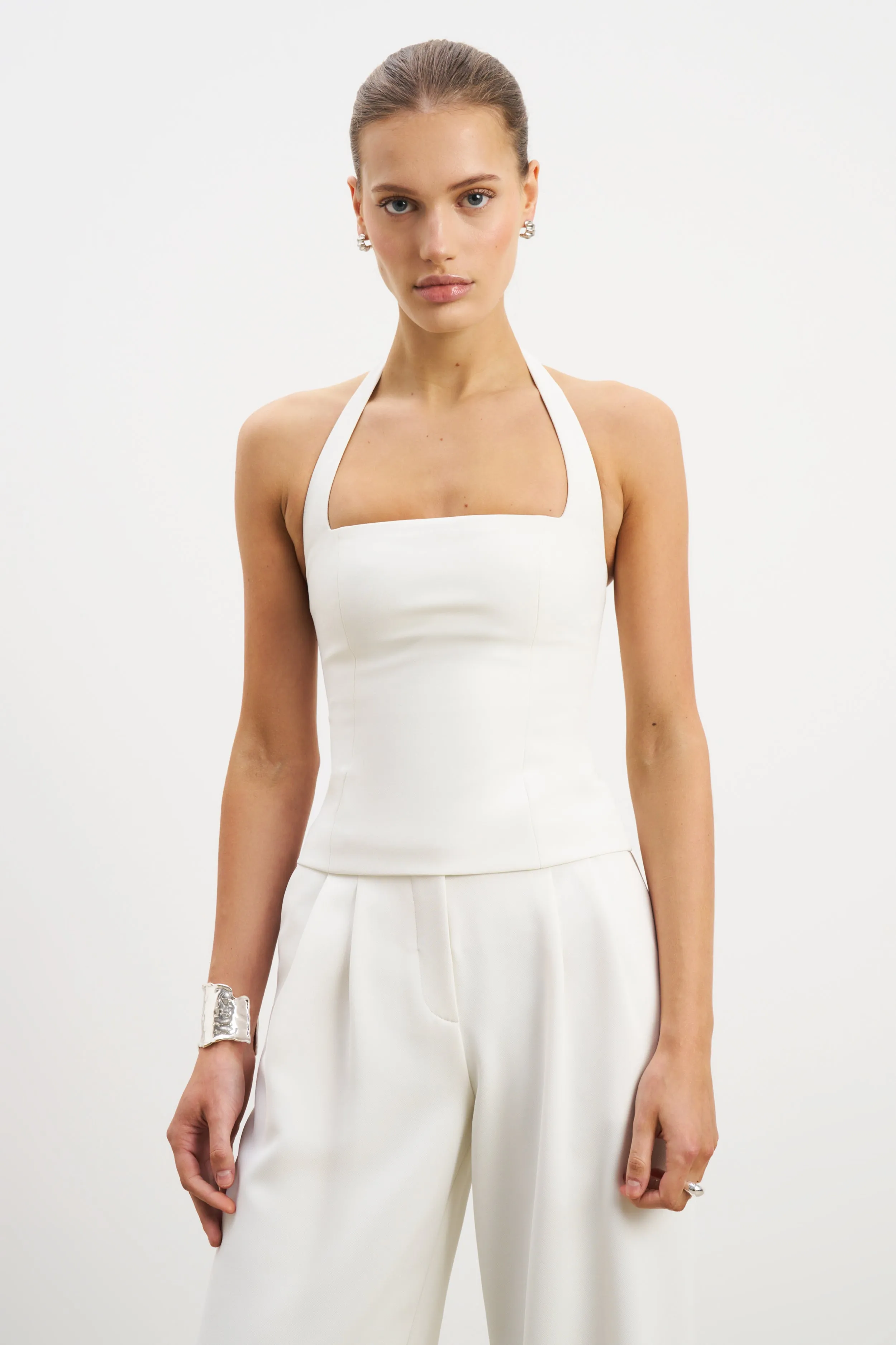 Tunic top Effortless Tailored Halter Bodice Top - White