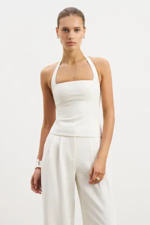 Double Layered Hood Assembly Casual Jacket Effortless Tailored Halter Bodice Top - White
