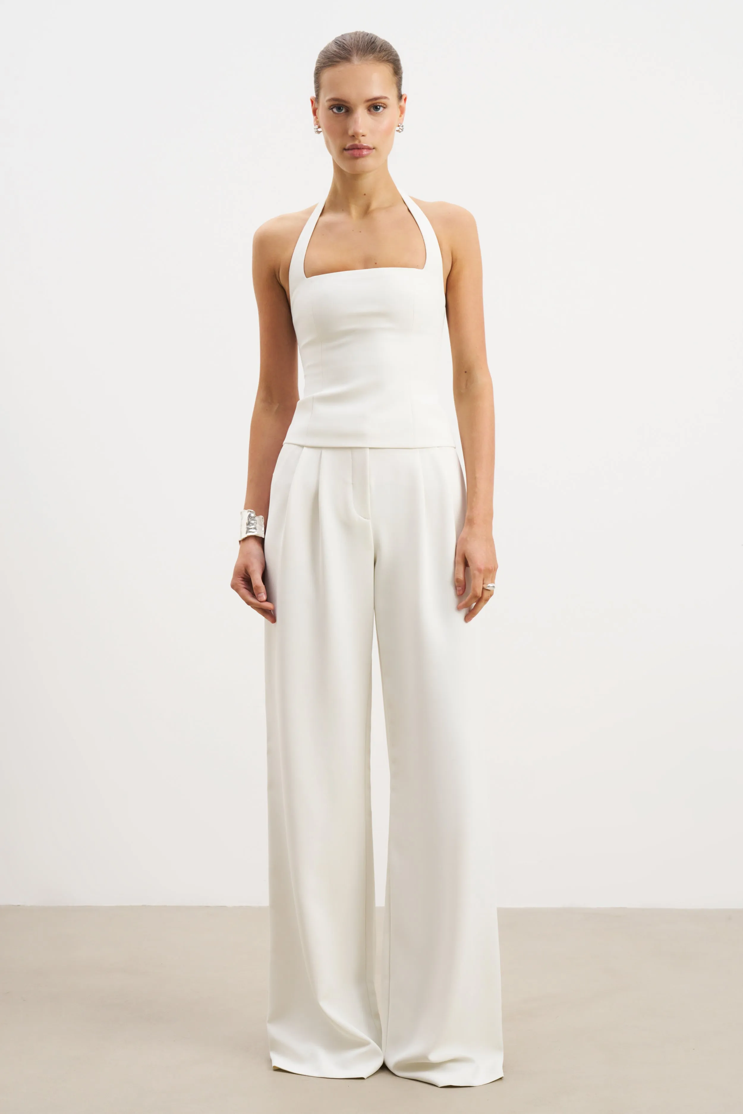UVProtection QuickDryTechnology Effortless Tailored Halter Bodice Top - White