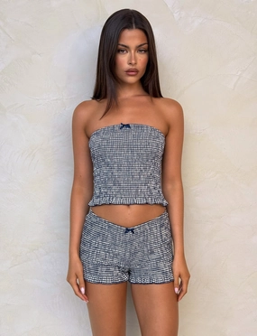 ERYNN TOP - NAVY GINGHAM Ventilated Mesh Panels