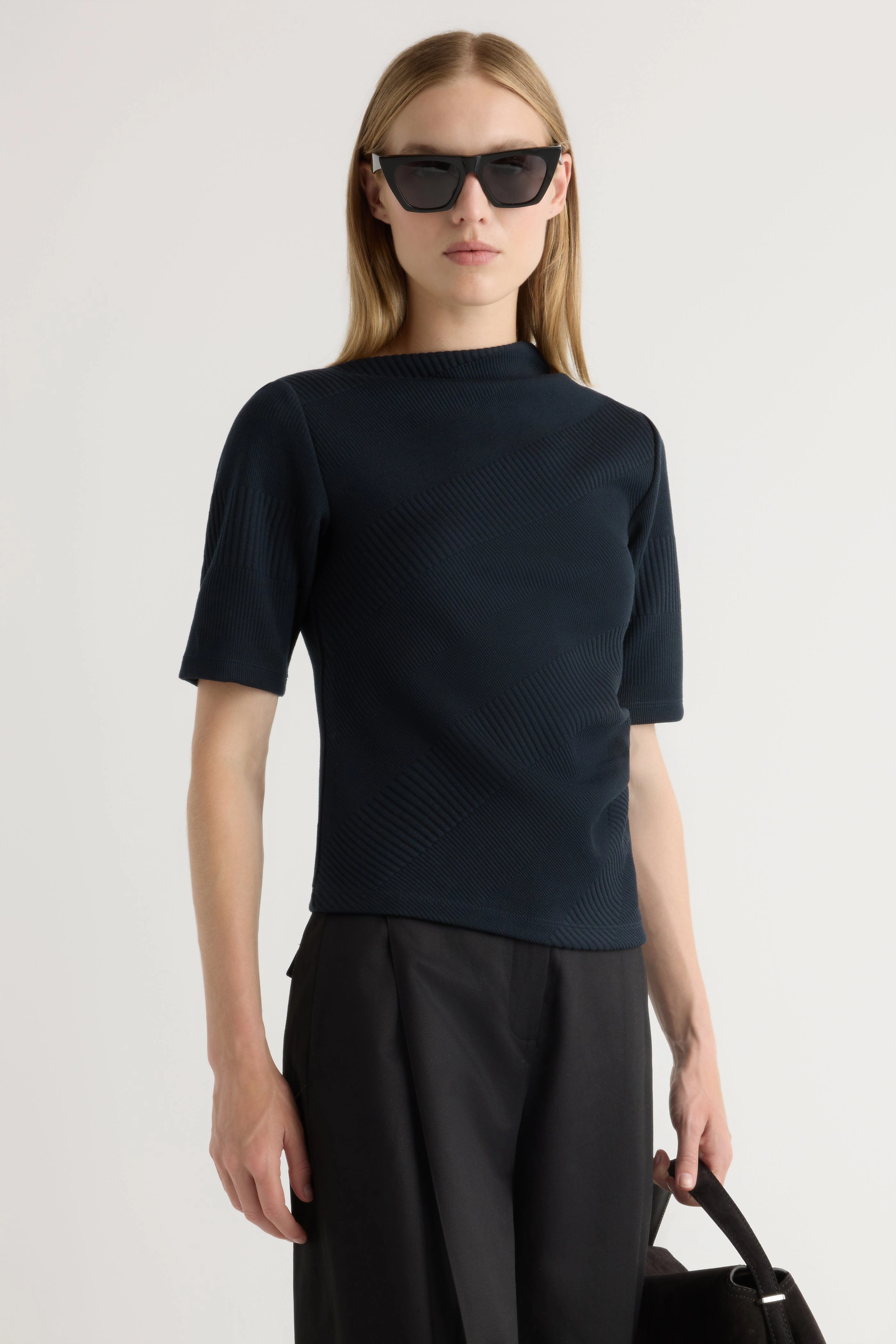 Pauline Ribbed Asymmetric-Neck Top Organic Cotton Fiber