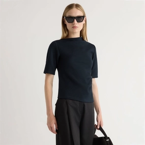 Pauline Ribbed Asymmetric-Neck Top FourWayStretchFabric