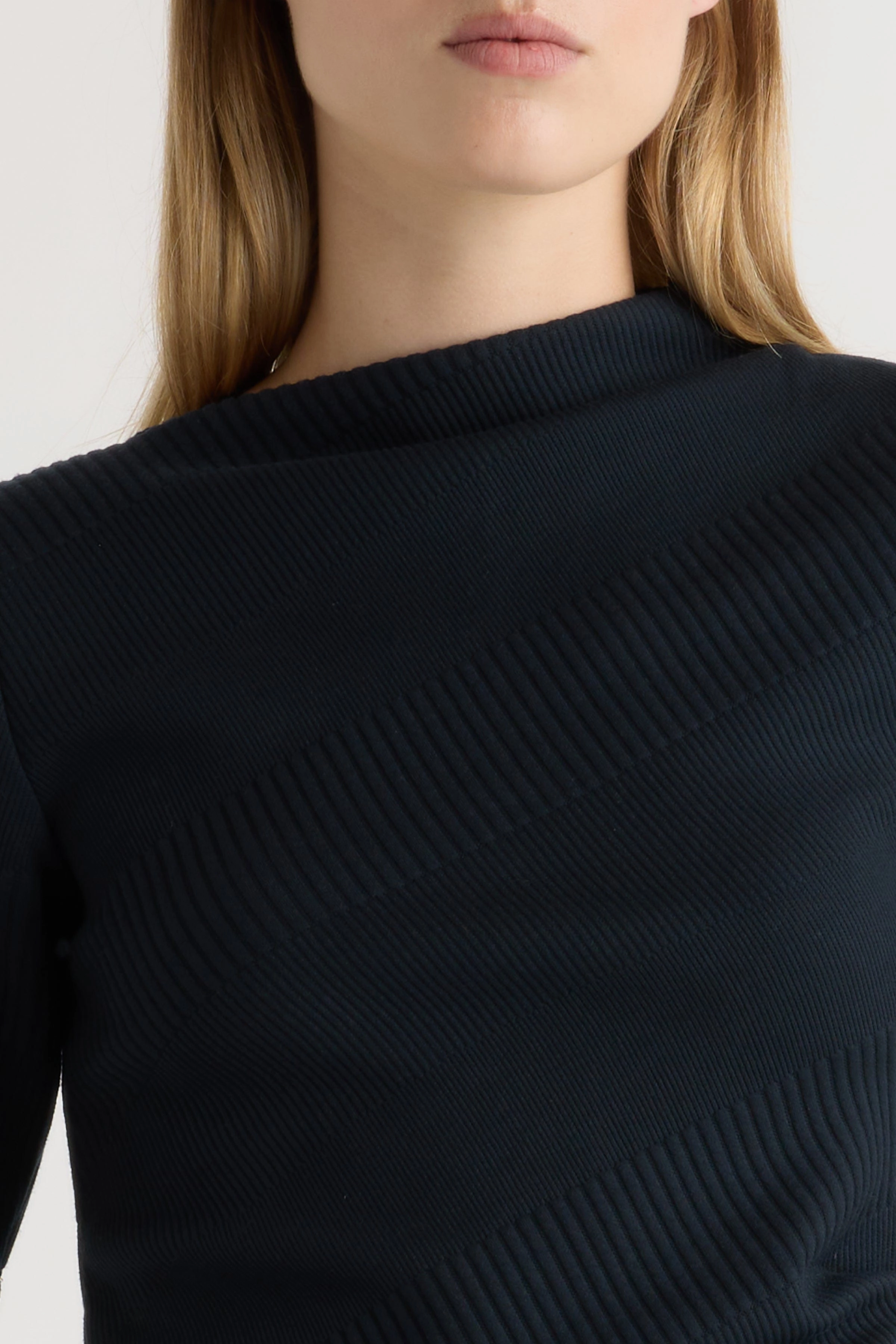 HighNeckCut Pauline Ribbed Asymmetric-Neck Top
