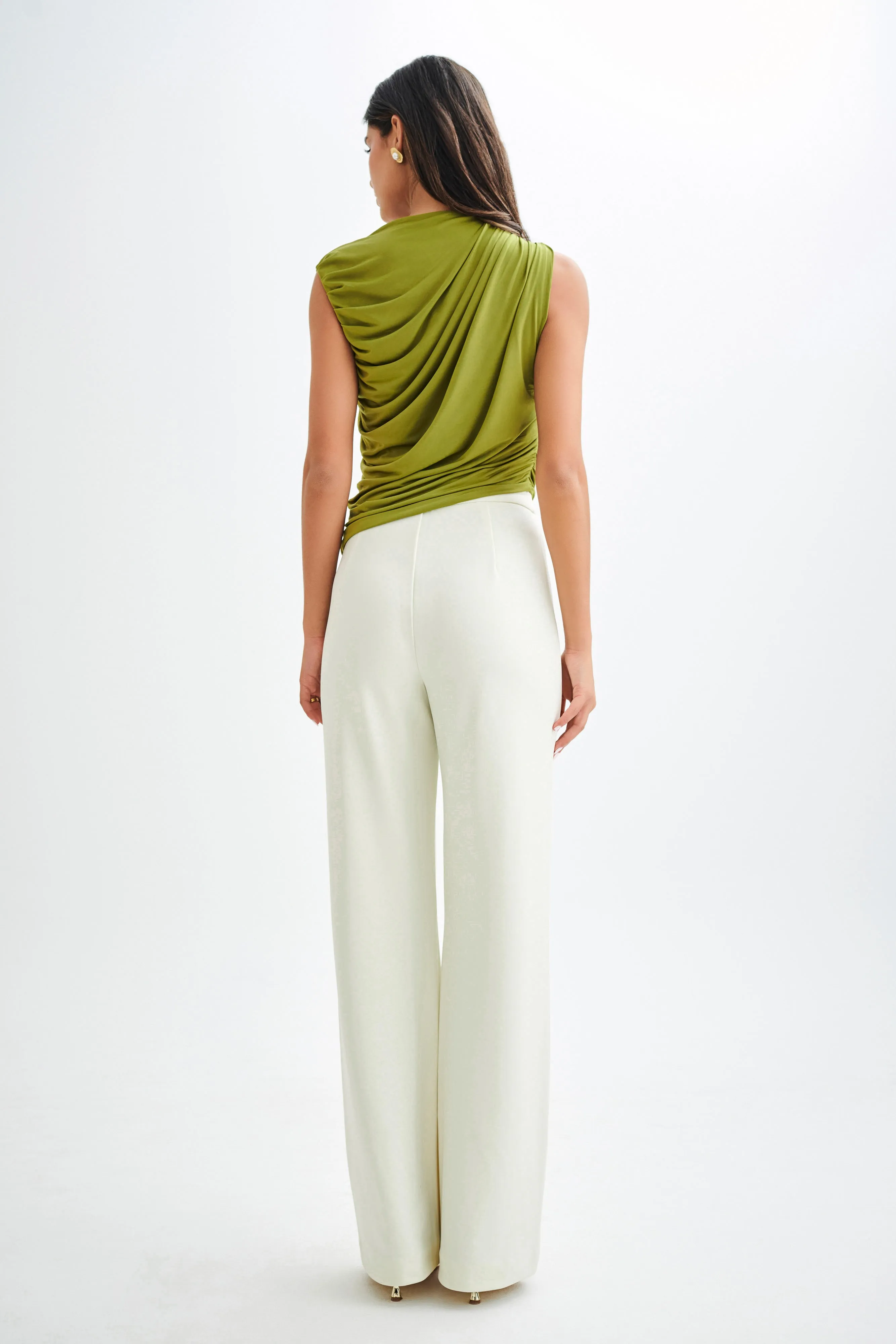 Griselda Draped Slinky Sleeveless Top - Vintage Olive