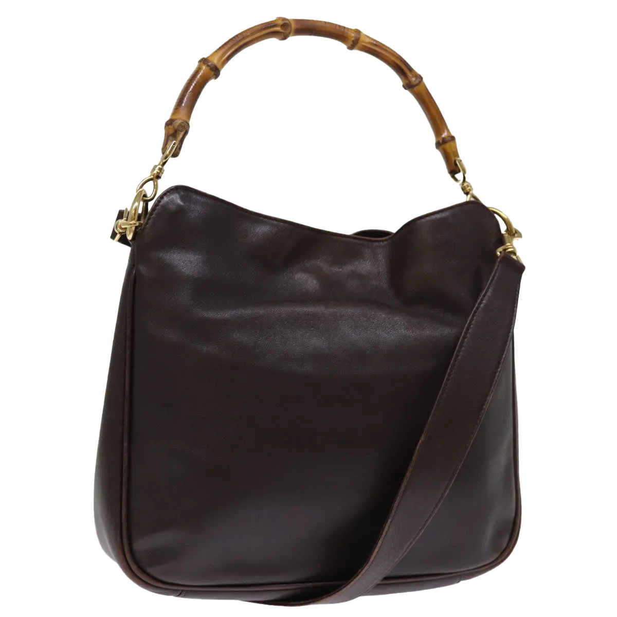 GUCCI Bamboo Shoulder Bag Leather 2way Brown 001 2058 1638 0 77089