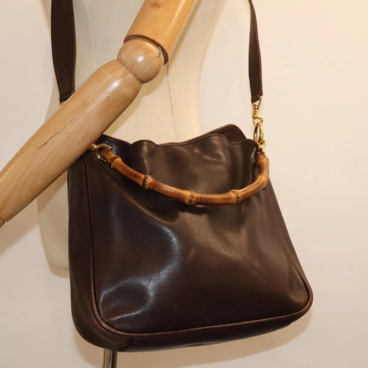 GUCCI Bamboo Shoulder Bag Leather 2way Brown 001 2058 1638 0 77089