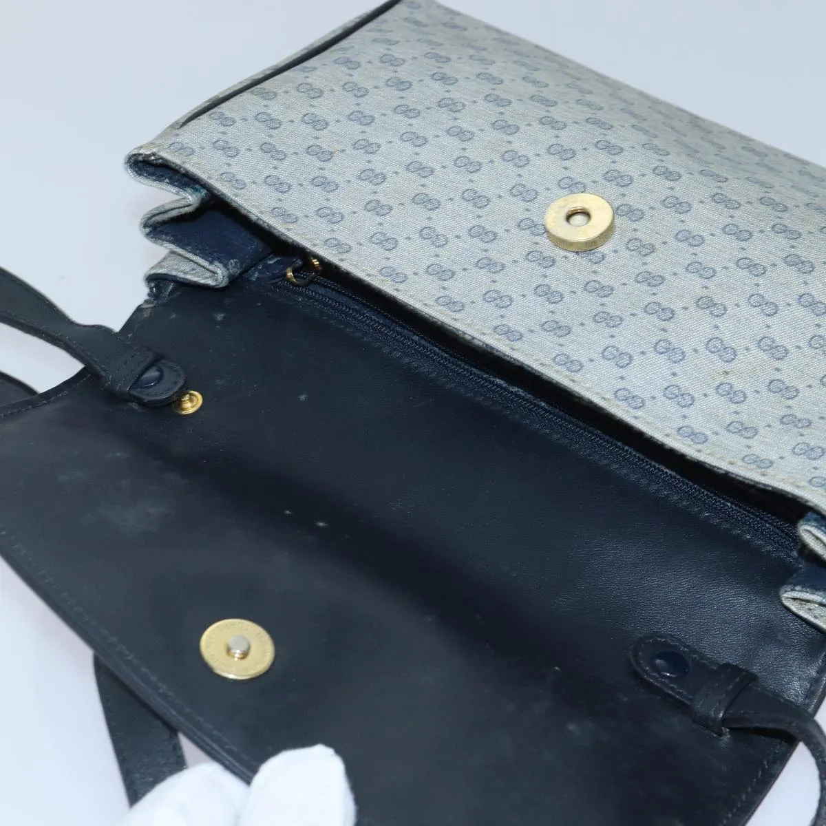 GUCCI Micro GG Supreme Shoulder Bag PVC Navy Gold 88596