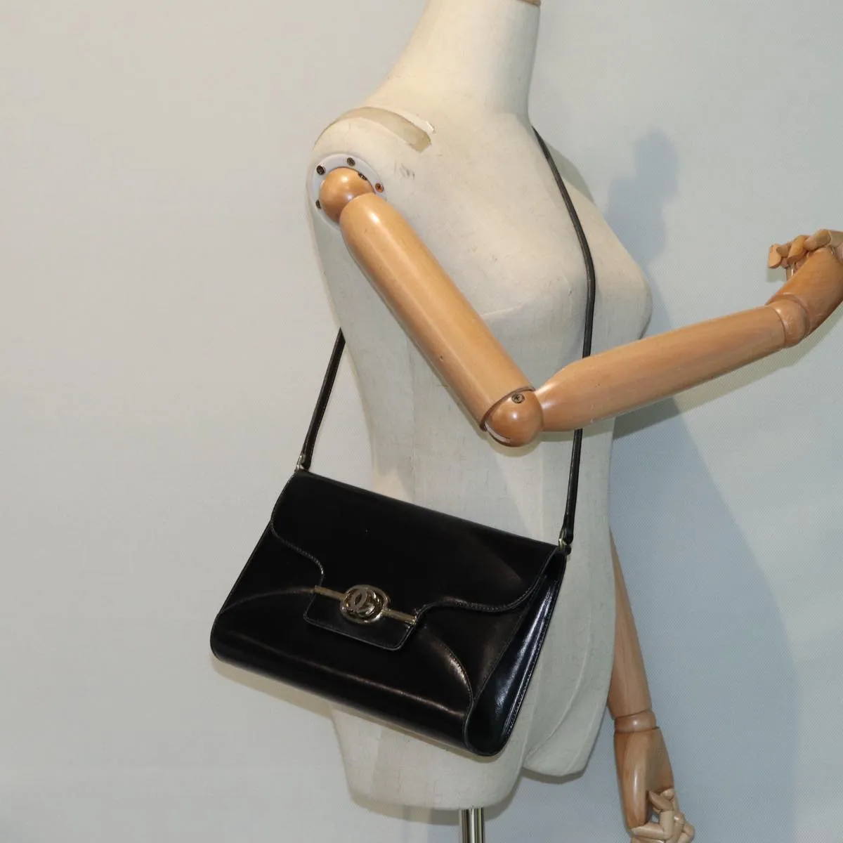 GUCCI Shoulder Bag Leather Black Gold ep5586