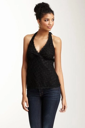 Easycare Guipure Lace Halter Top - Black