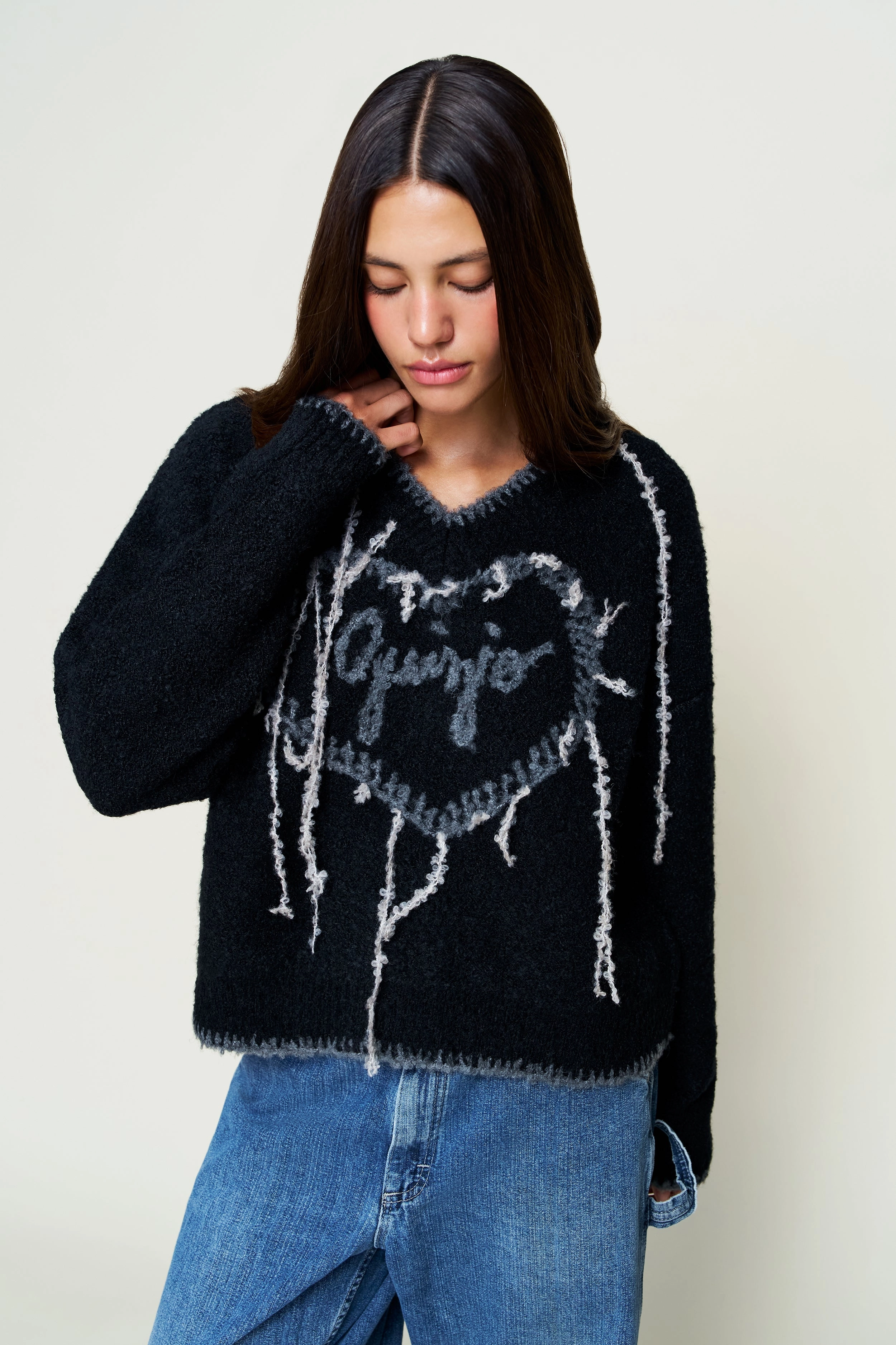 Guizio Heart Wool Sweater Breathable Liner Integration DenseKnit Fabric