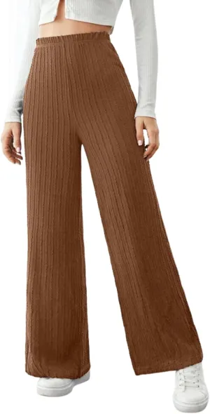 Gumipy Womens Ribbed Knit Wide Leg Pants Elastic Waist Lounge Pants Loose Fit Comfy Palazzo Pants Trendy Trouser Yoga Pants