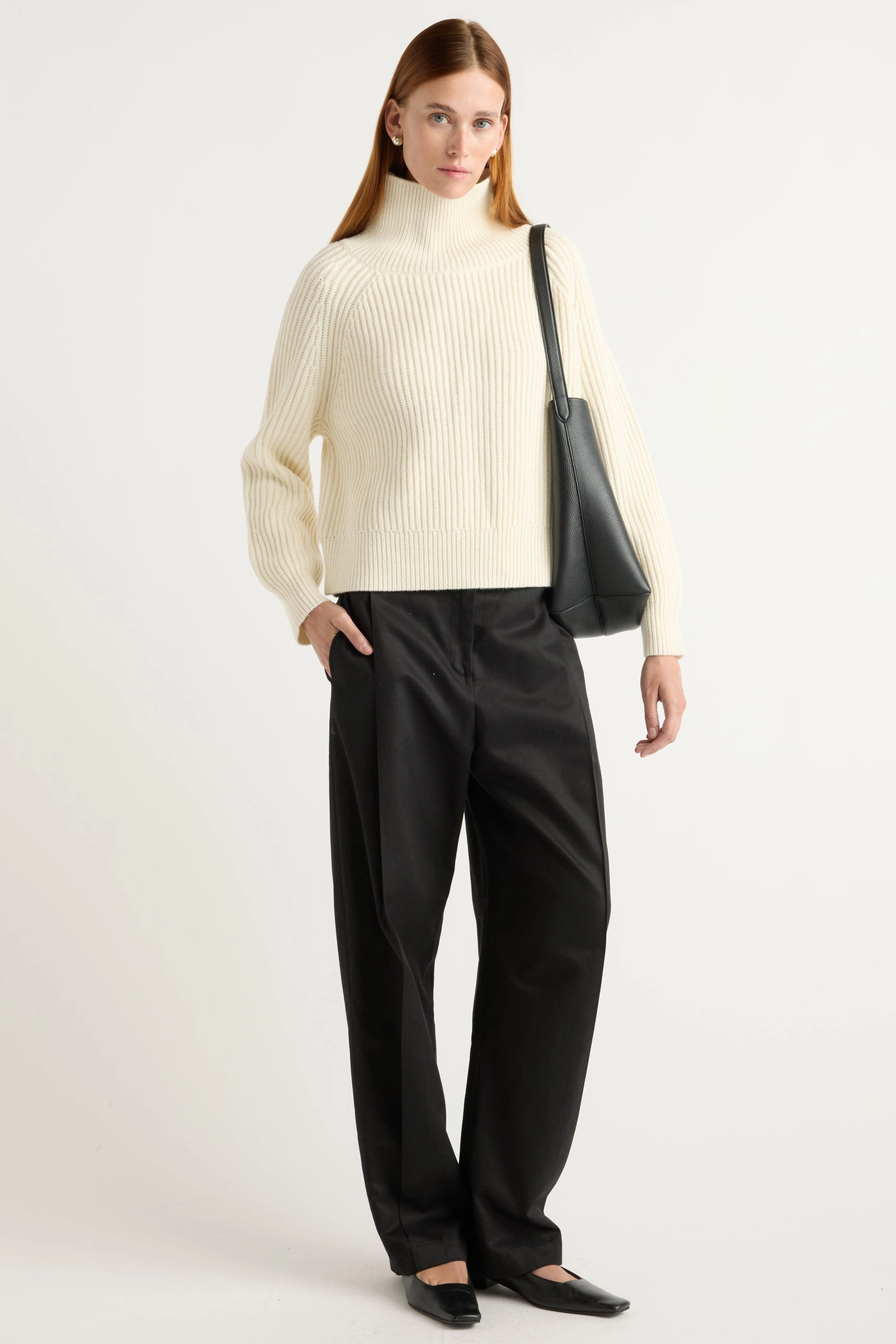Hadeel Organic Cotton-Wool Mock-Neck Sweater Relaxed Cut Casual Comfort
