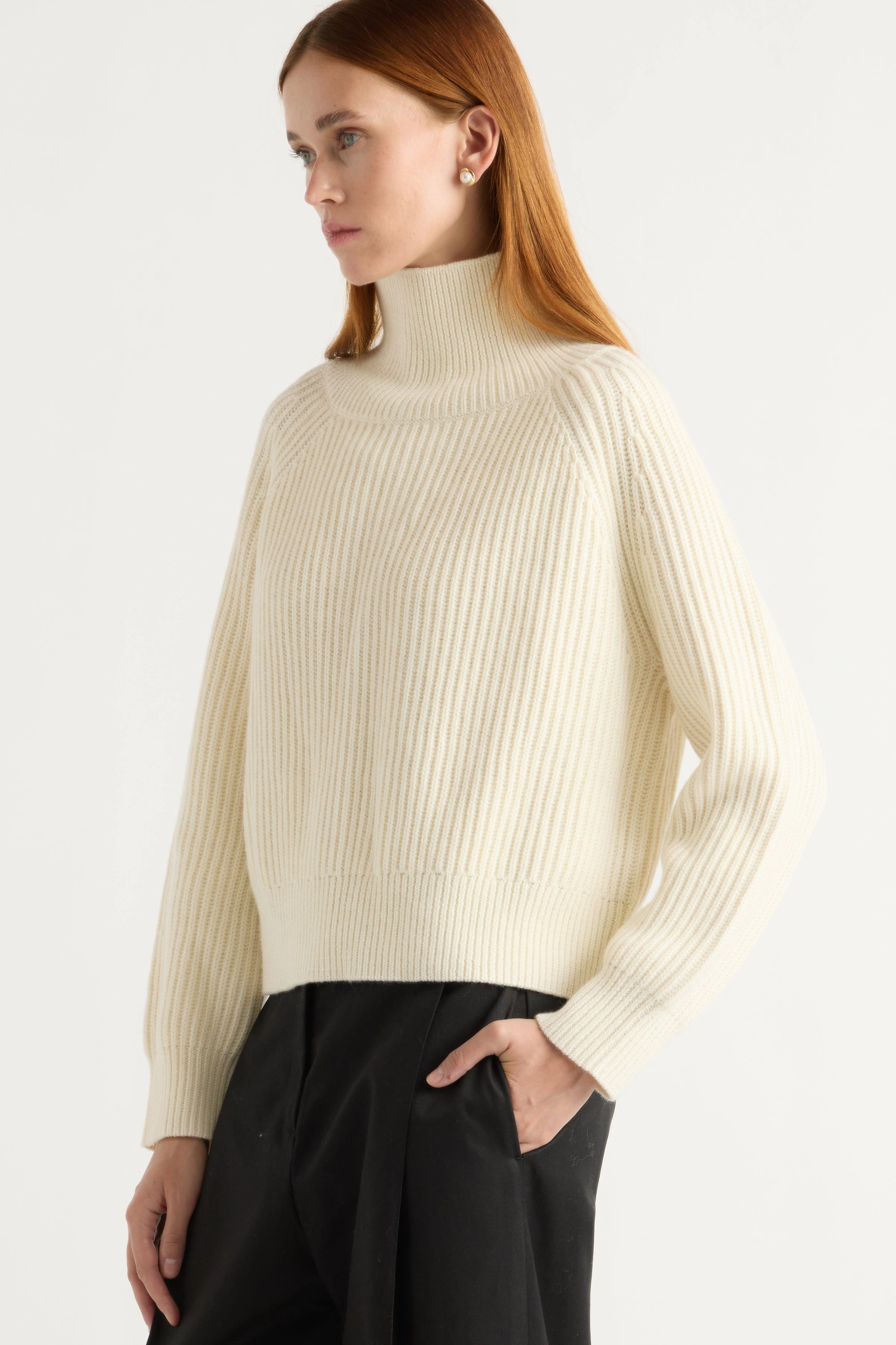 Effortless Comfort Fit Relax Fit Wear Hadeel Organic Cotton-Wool Mock-Neck Sweater