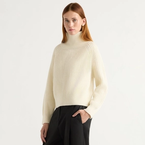 Hadeel Organic Cotton-Wool Mock-Neck Sweater Ribbed Hem Detailing