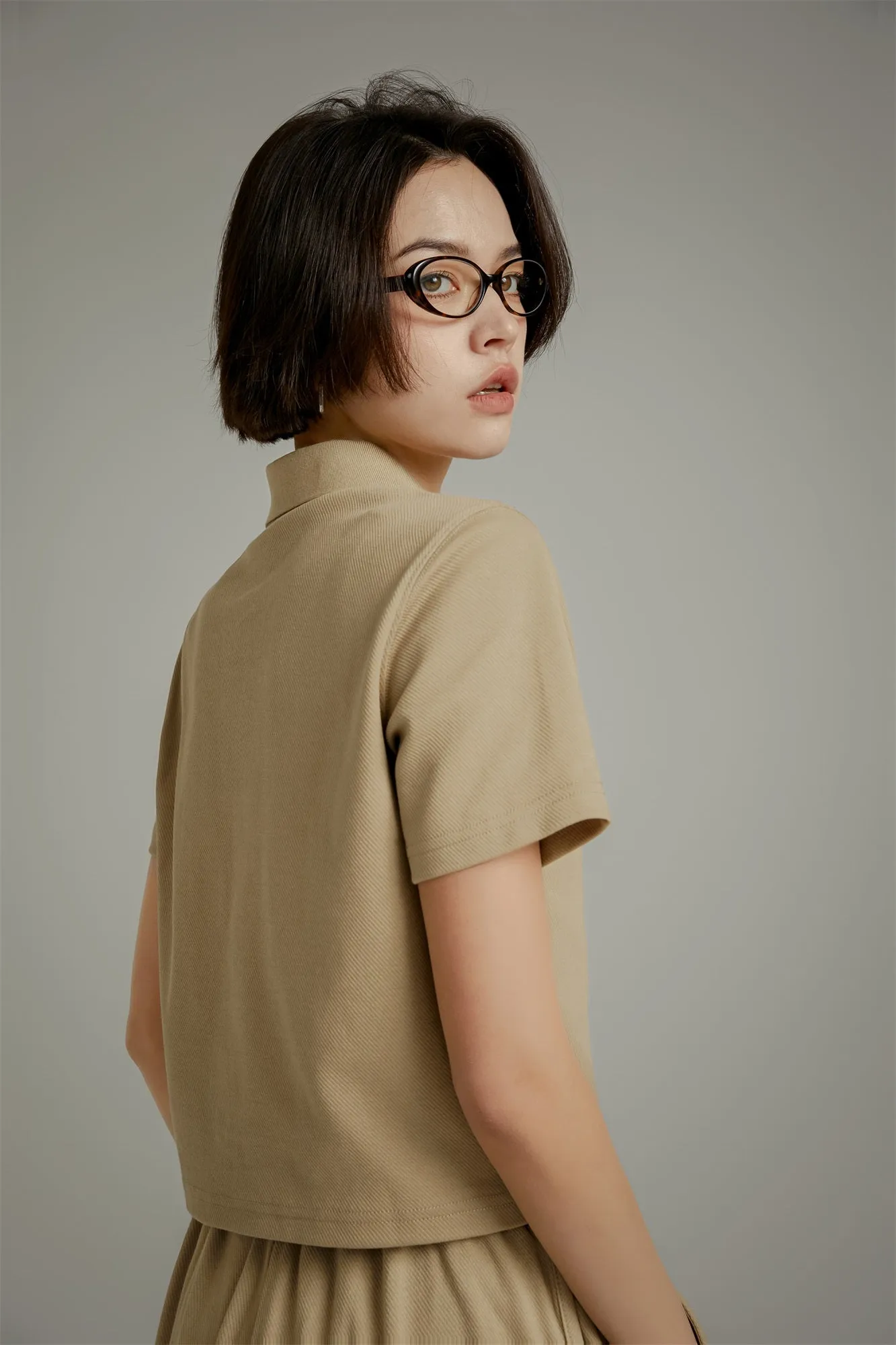 Half-Zip Cropped T-Shirt
