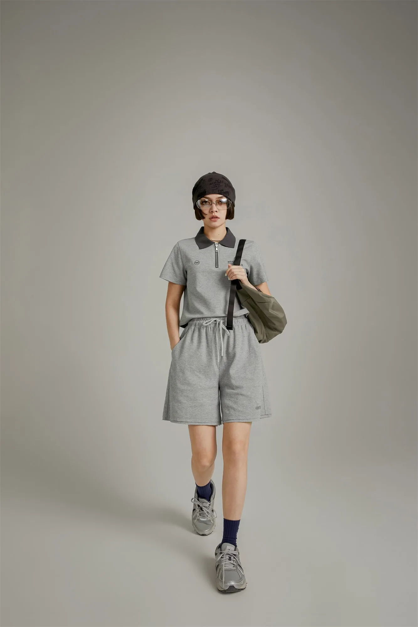 Half-Zip Cropped T-Shirt