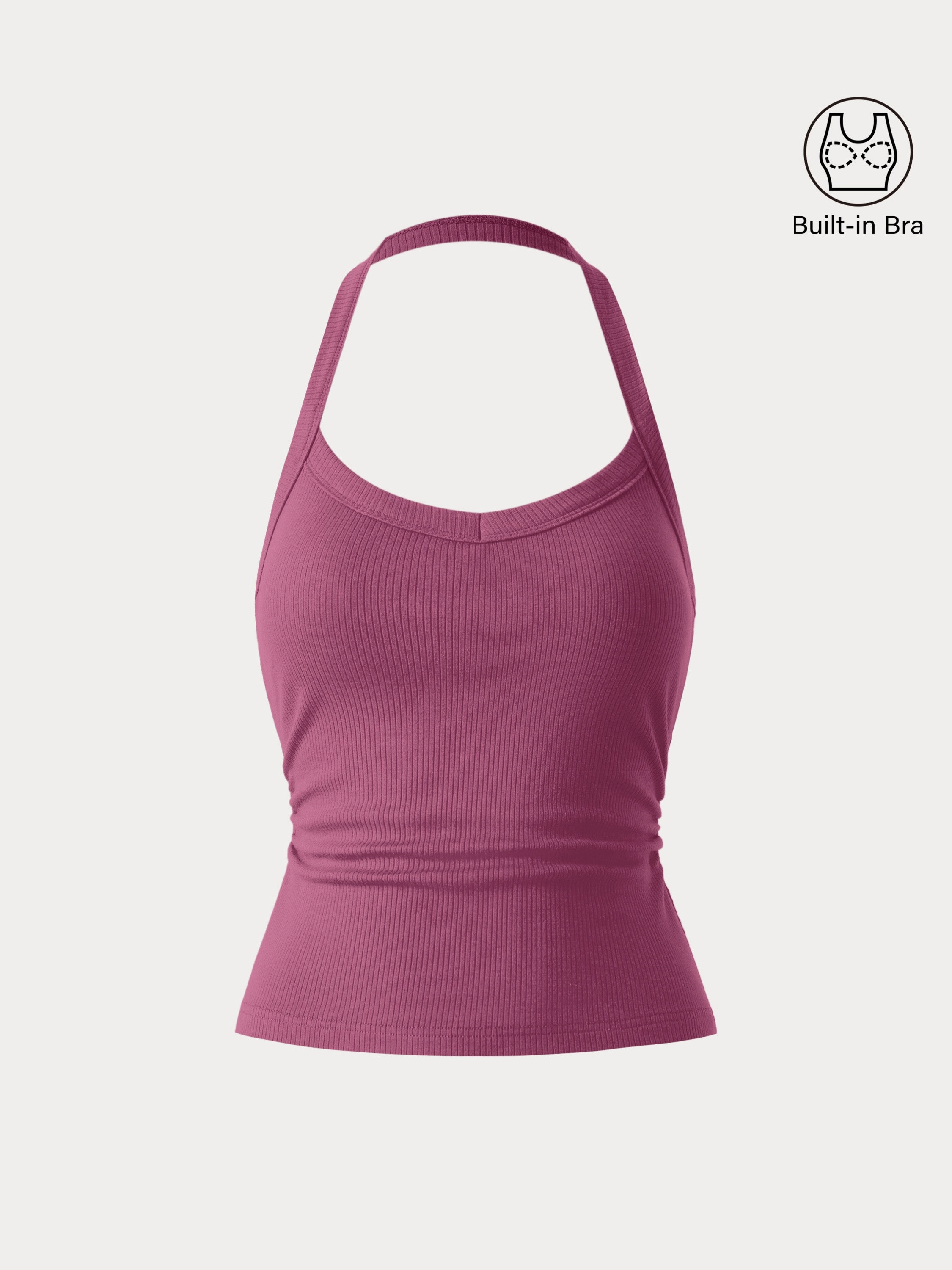 MicroPerforated Details ConvertibleStyle Halter Neck Side Ruched Ribbed Brami Tank