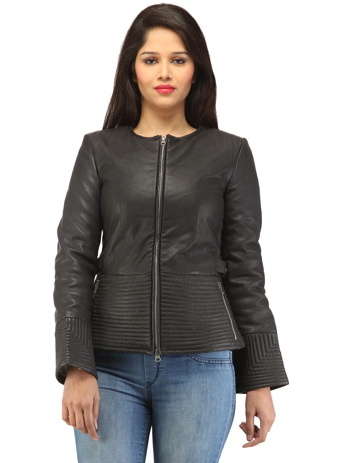 Hand Crafted Leather Multi Quilted Bottom Women Soft Lamb Jacket