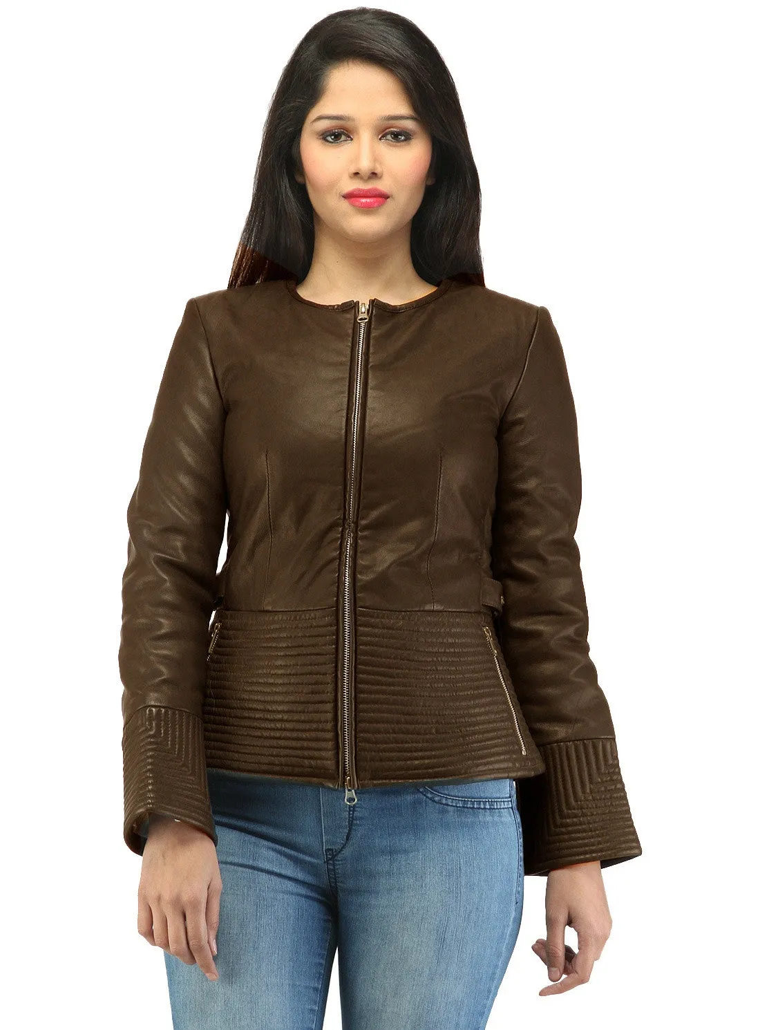 Hand Crafted Leather Multi Quilted Bottom Women Soft Lamb Jacket