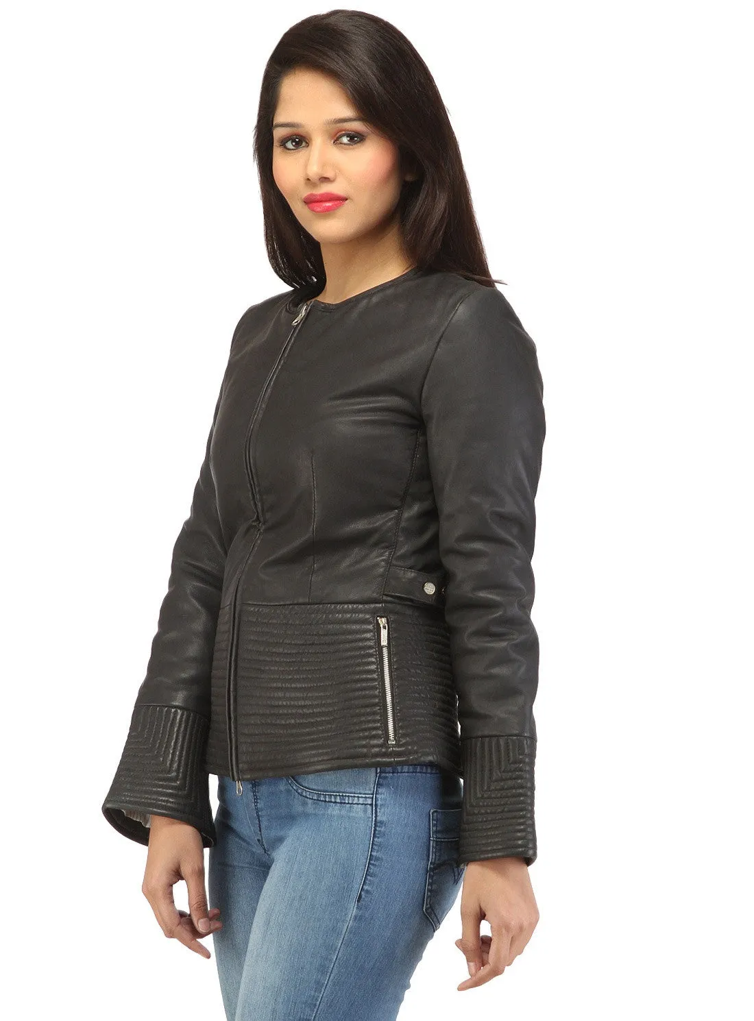 Hand Crafted Leather Multi Quilted Bottom Women Soft Lamb Jacket