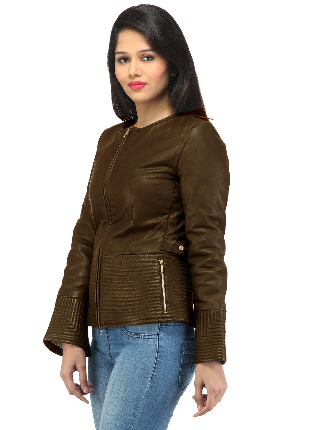Hand Crafted Leather Multi Quilted Bottom Women Soft Lamb Jacket